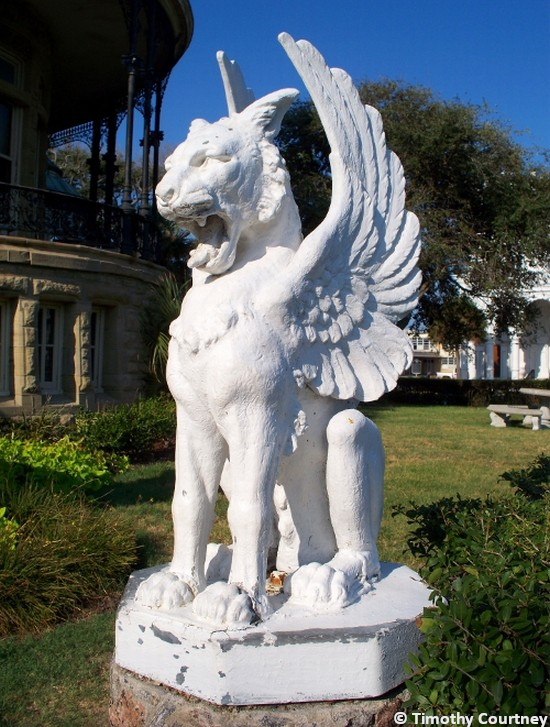 Lanscaping, Mansion, and Gargoyle at Bishops Palace in Galveston