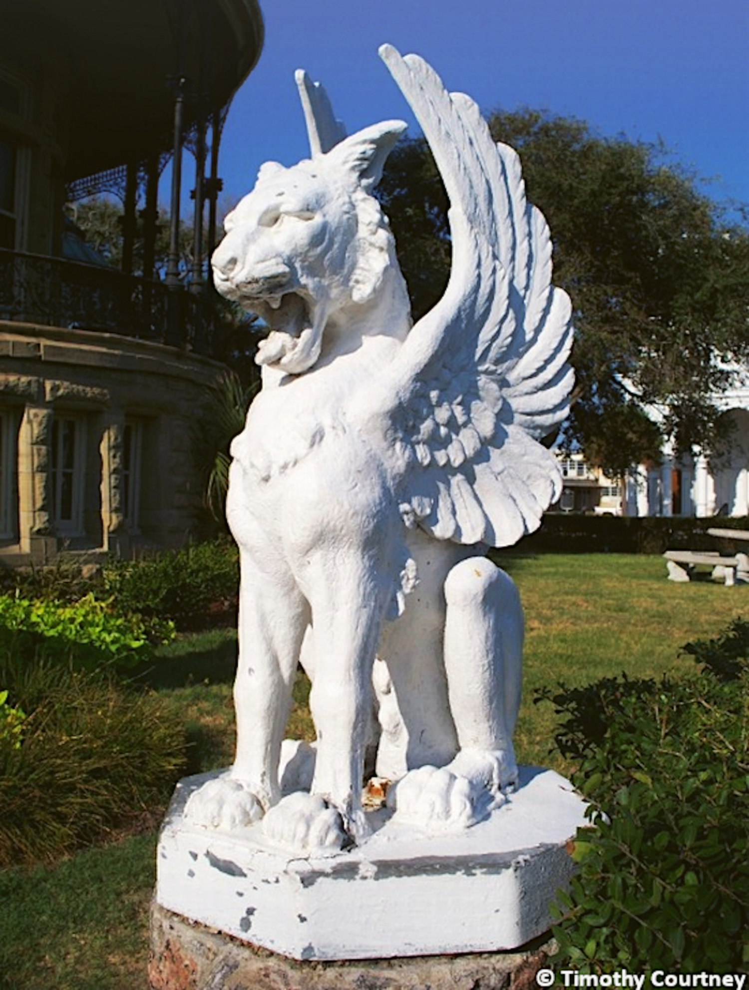 Lanscaping, Mansion, and Gargoyle at Bishops Palace in Galveston