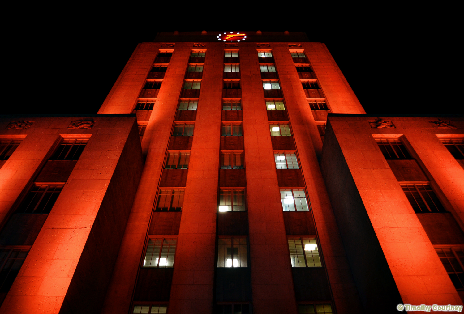 The Houston City Hall Building Glows Red on this Night
