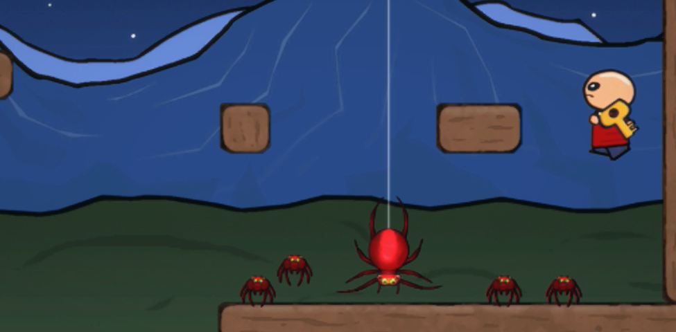 Lucas and a spider duel in a level called Starry Night in Lucas the Game (2015) by Timothy Courtney