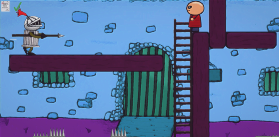 The player character Lucas fires at a Knight carrying a javelin in an enemy fight in Lucas the Game