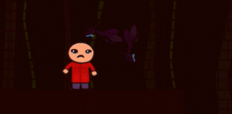 The main player character cries after losing to bats in a cave in Lucas the Game