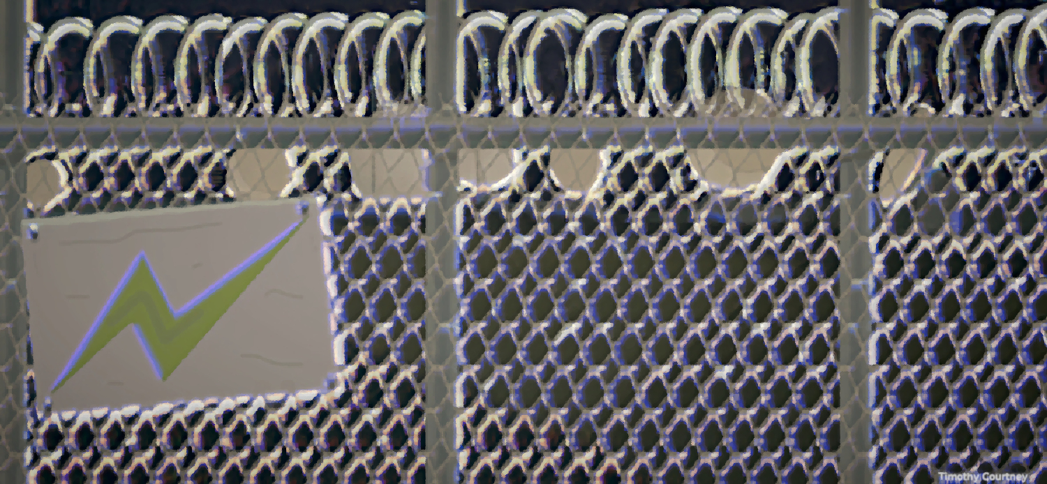 Space Satellites Behind a Cyclone Fence and Razor Wire