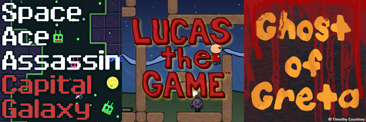 Video Game Covers for Space Ace Assassin, Lucas the Game, and Ghost of Greta