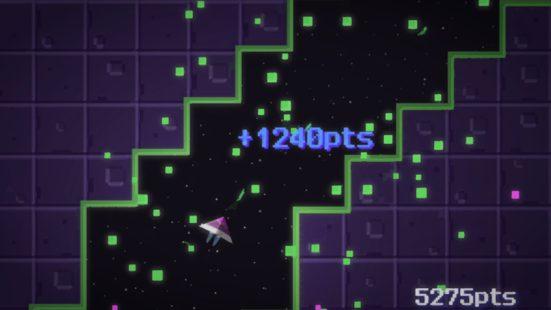 A spaceship in Space Ace Assassin shoots and destroys an enemy scoring 1240 additional points